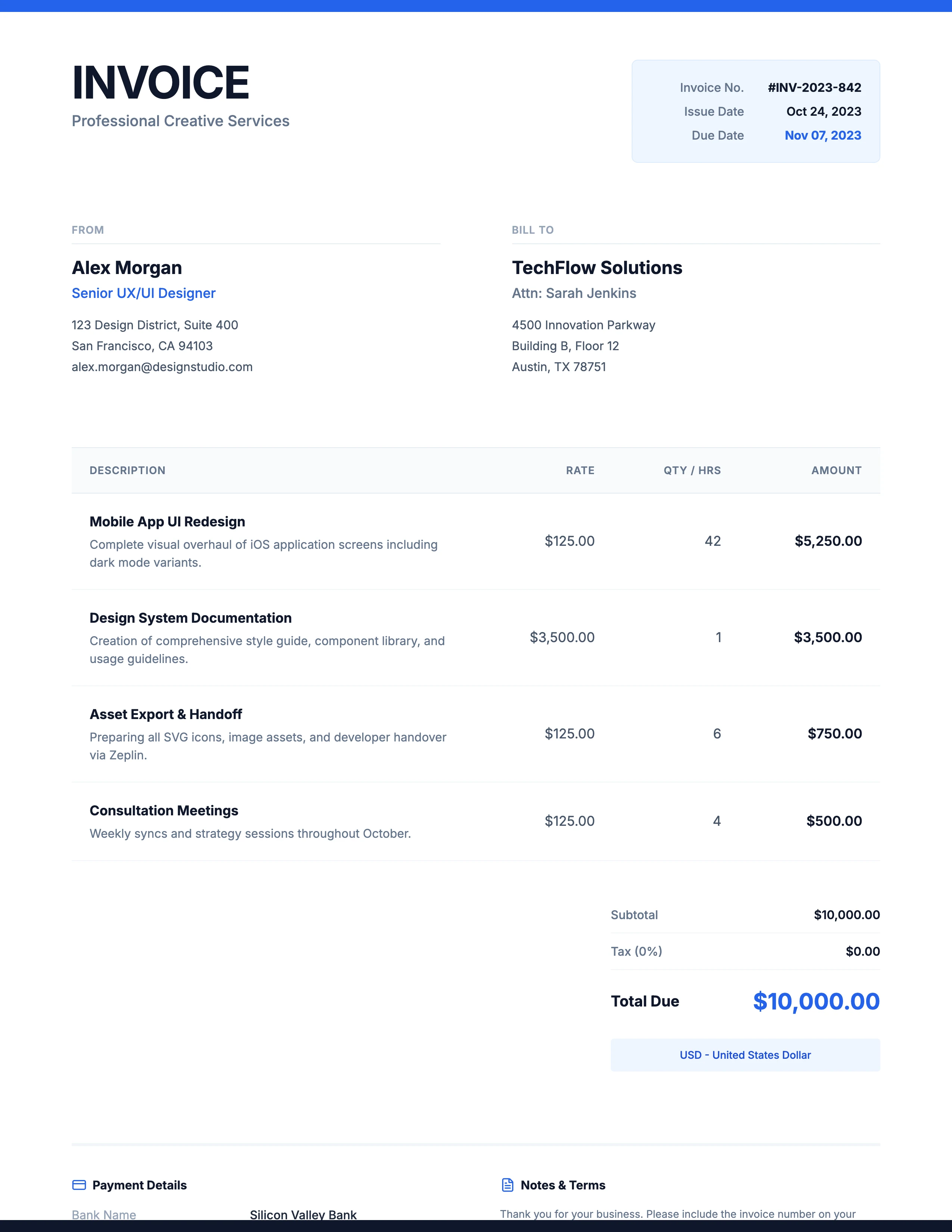 Freelance Invoice: cover
