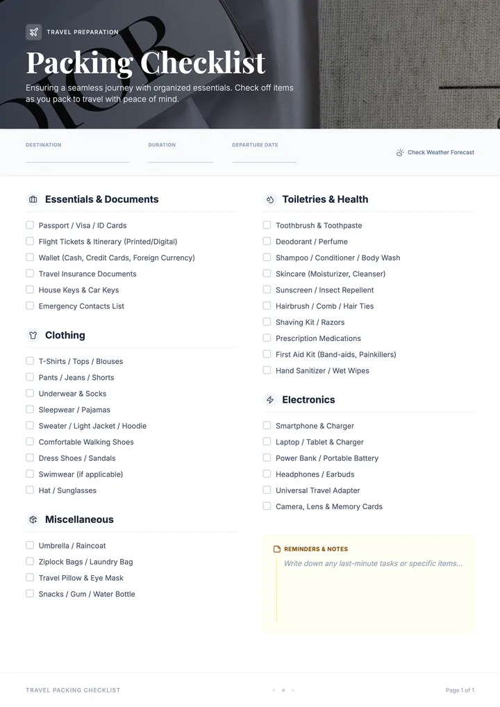 Packing Checklist