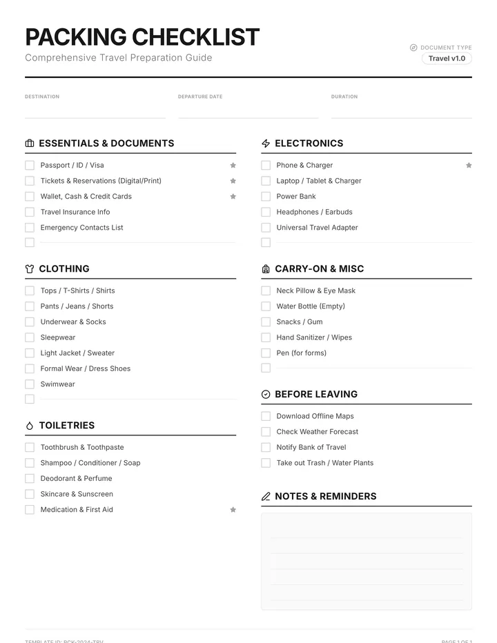 Packing Checklist