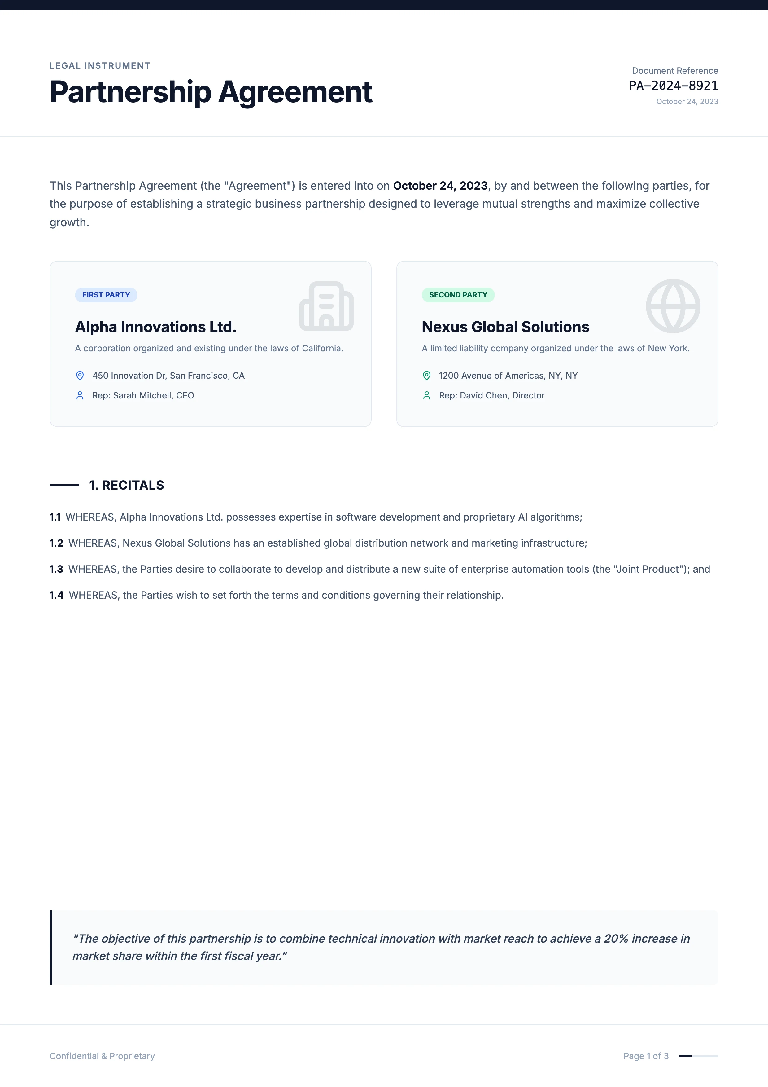 Partnership Agreement: cover