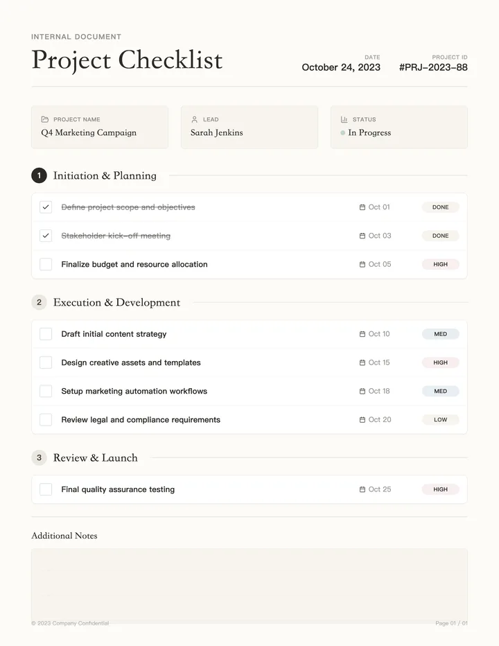 Project Checklist