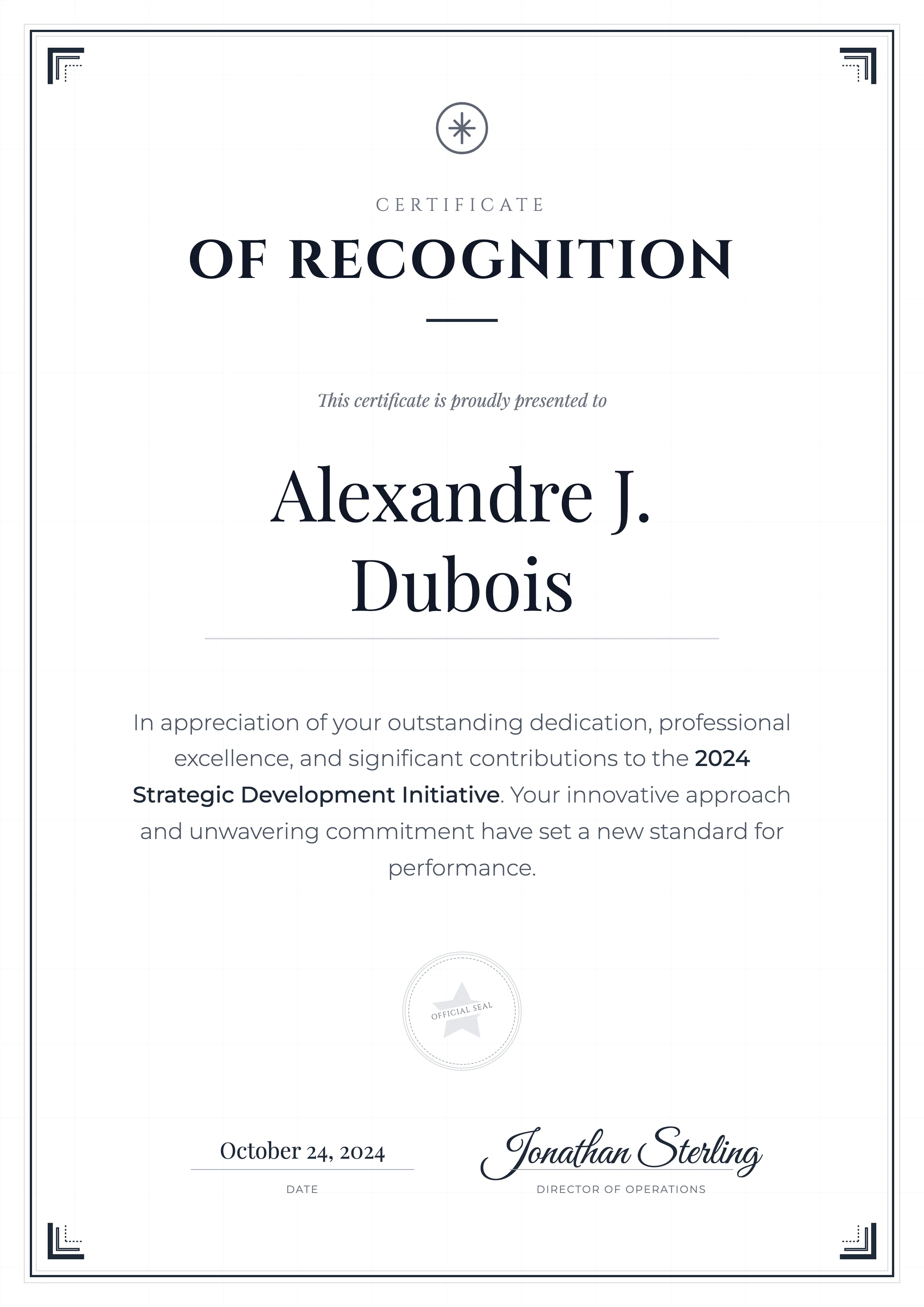 Recognition Certificate: cover