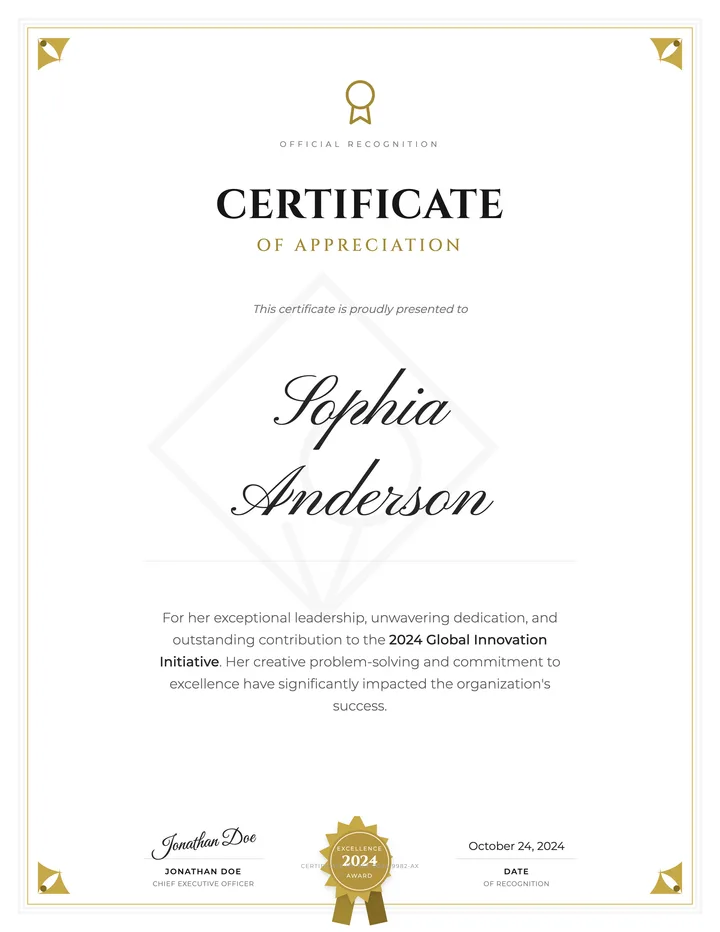 Recognition Certificate
