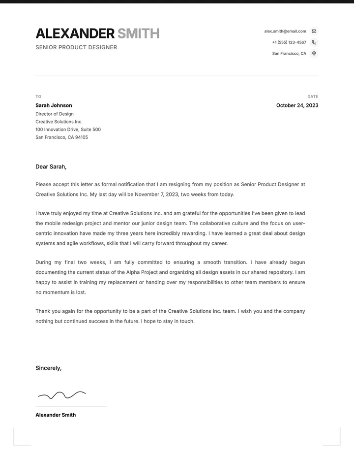 Resignation Letter