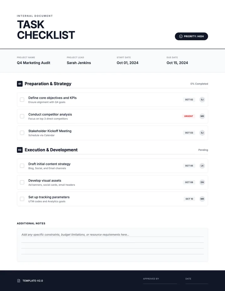 Task Checklist