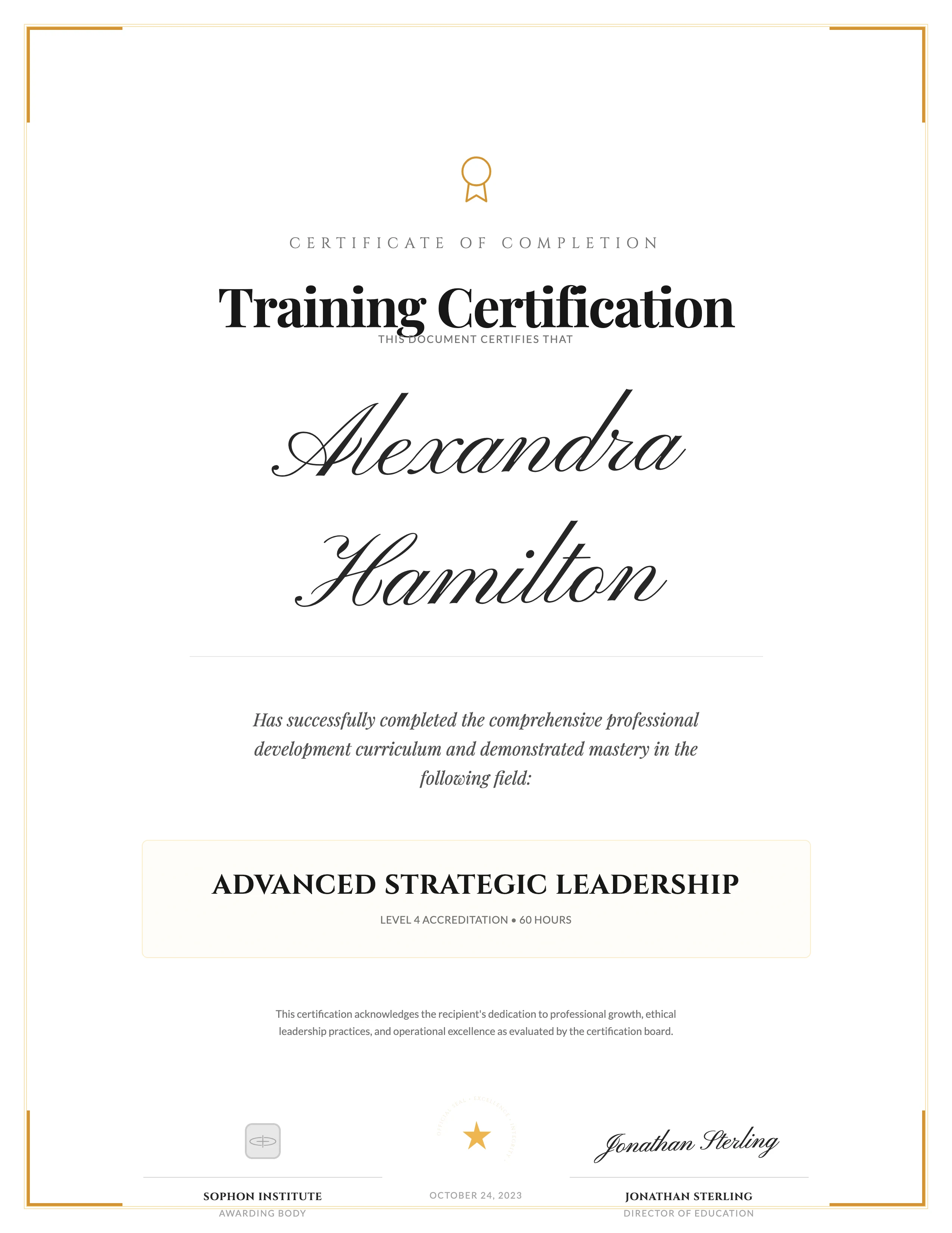 Training Certificate: cover