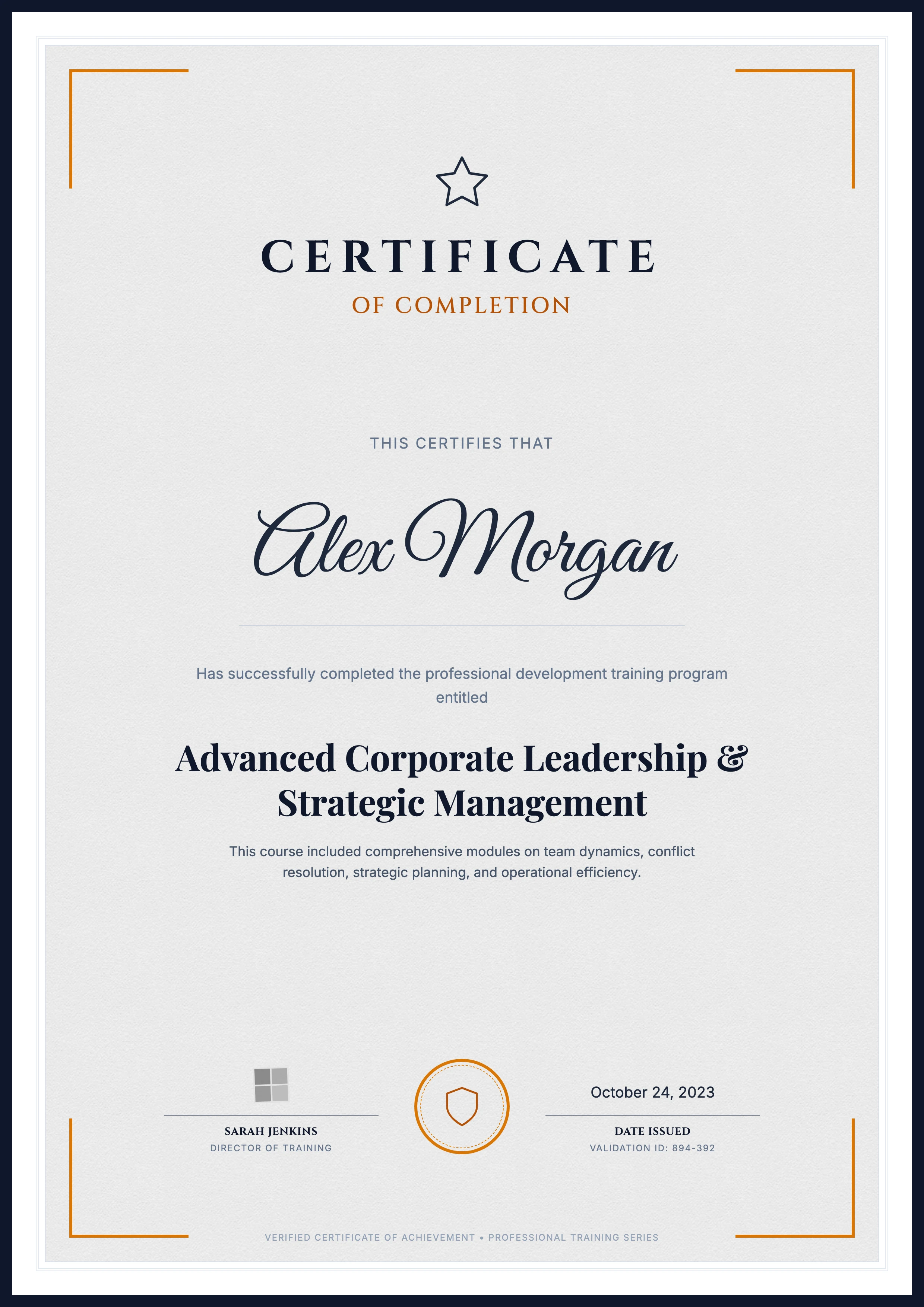 Training Certificate: cover