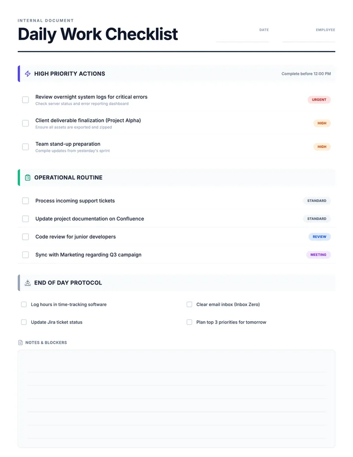 Work Checklist