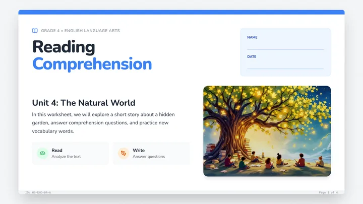 Reading Comprehension Worksheet
