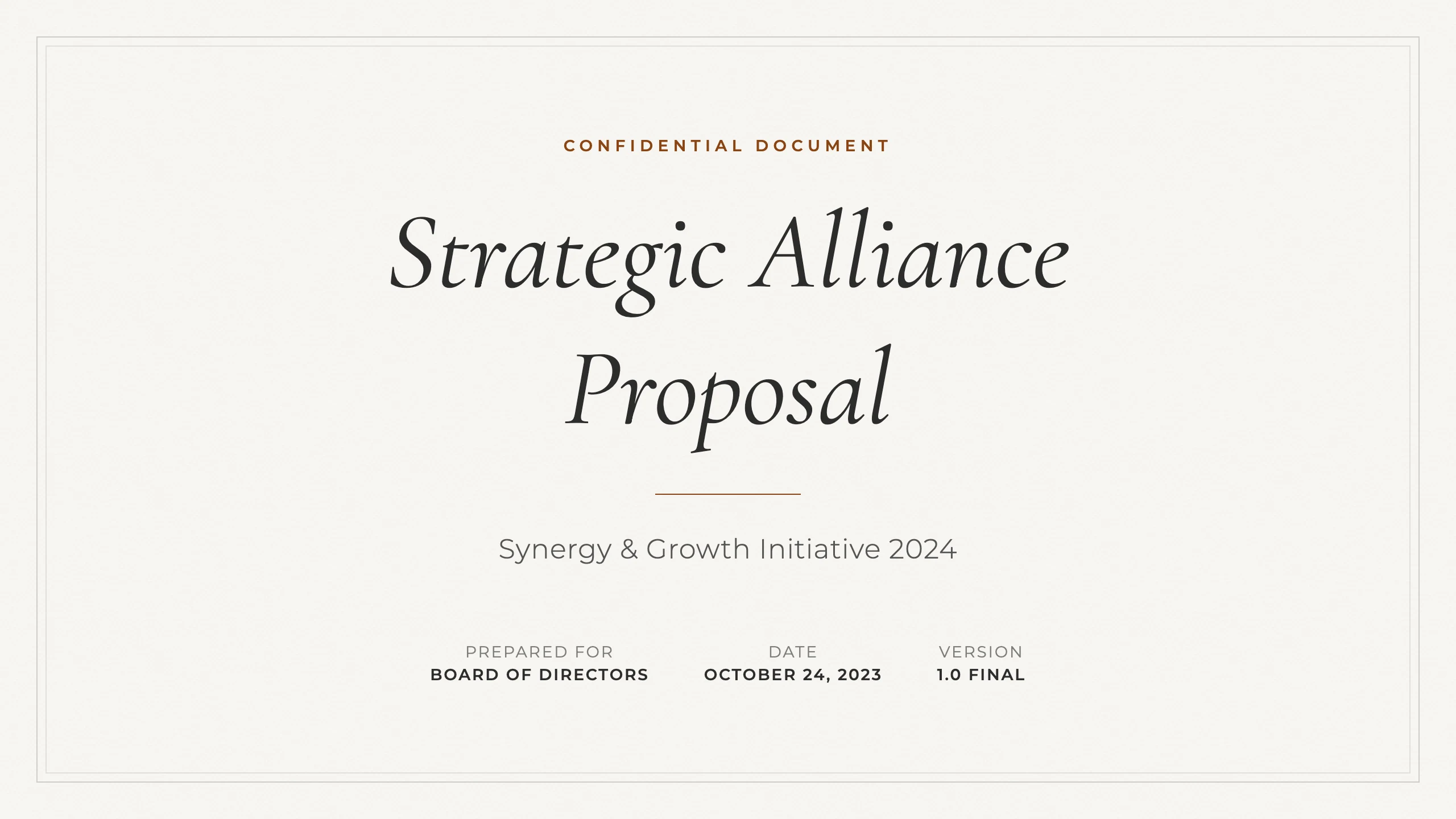 Alliance Proposal: cover