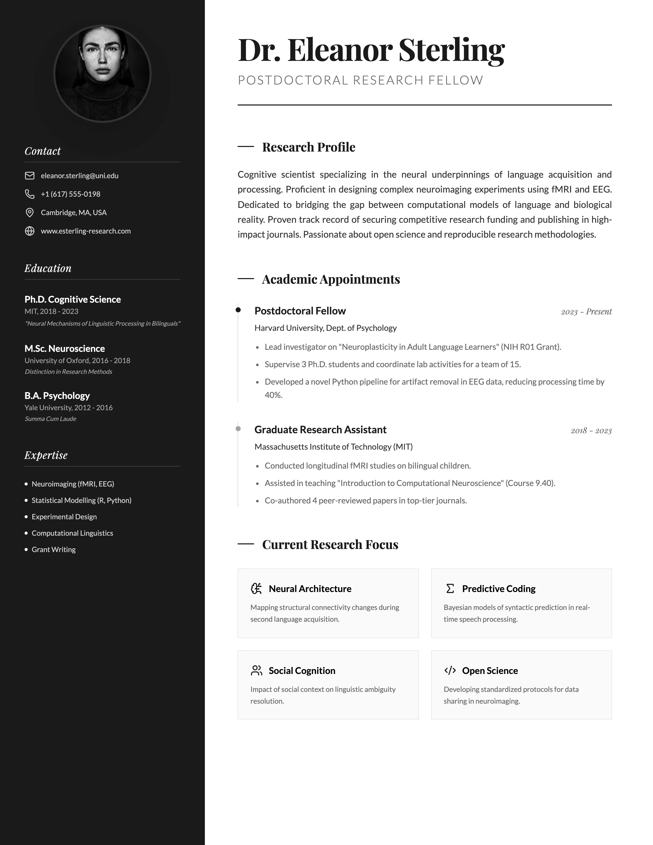 Academic Portfolio CV: cover