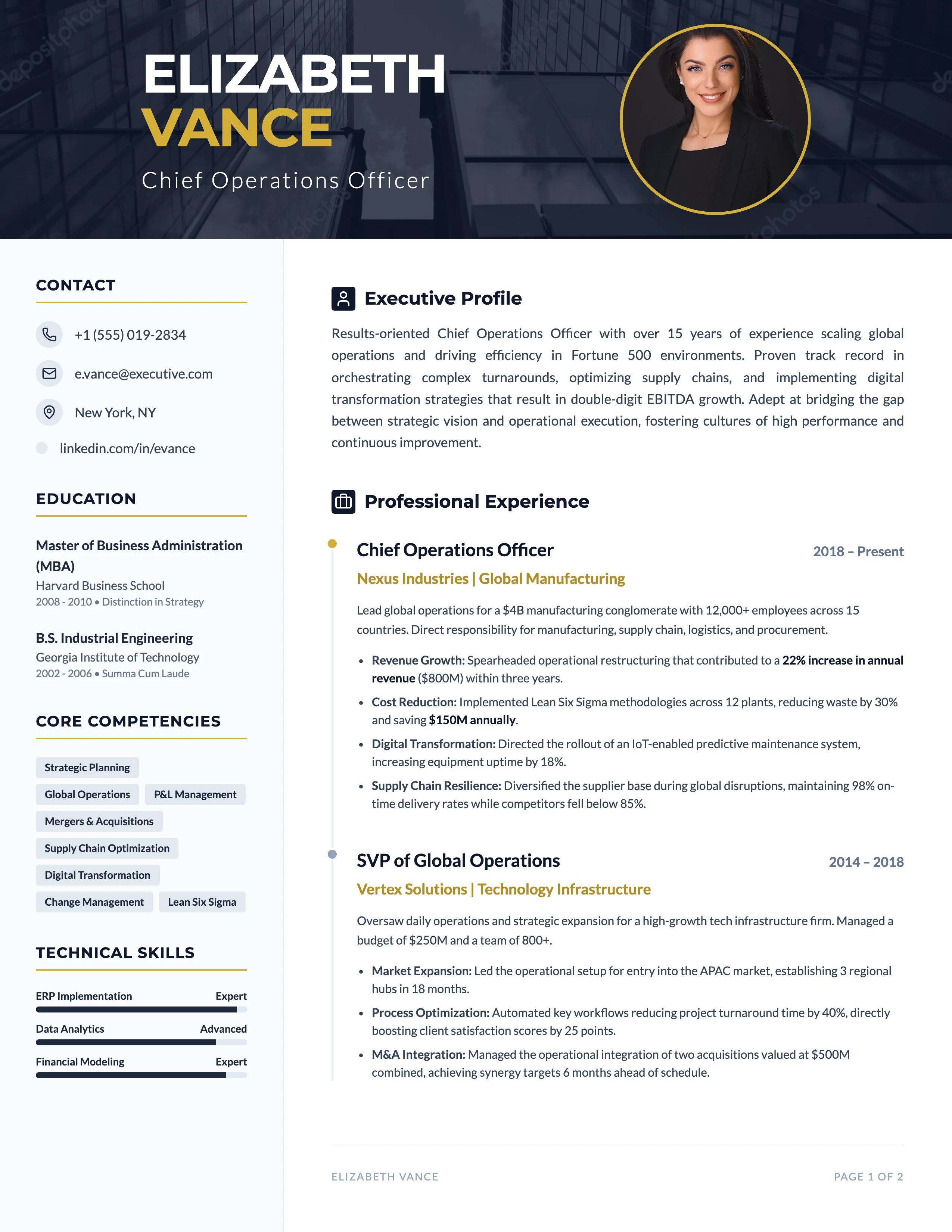 C Level Resume: cover