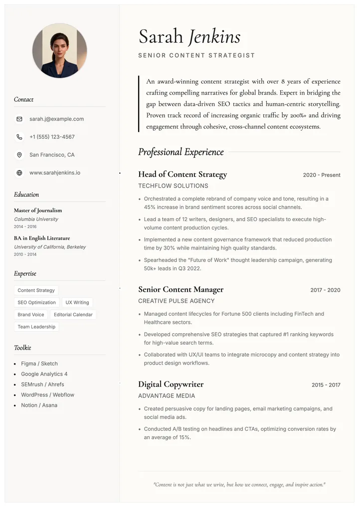 Content Strategist Resume