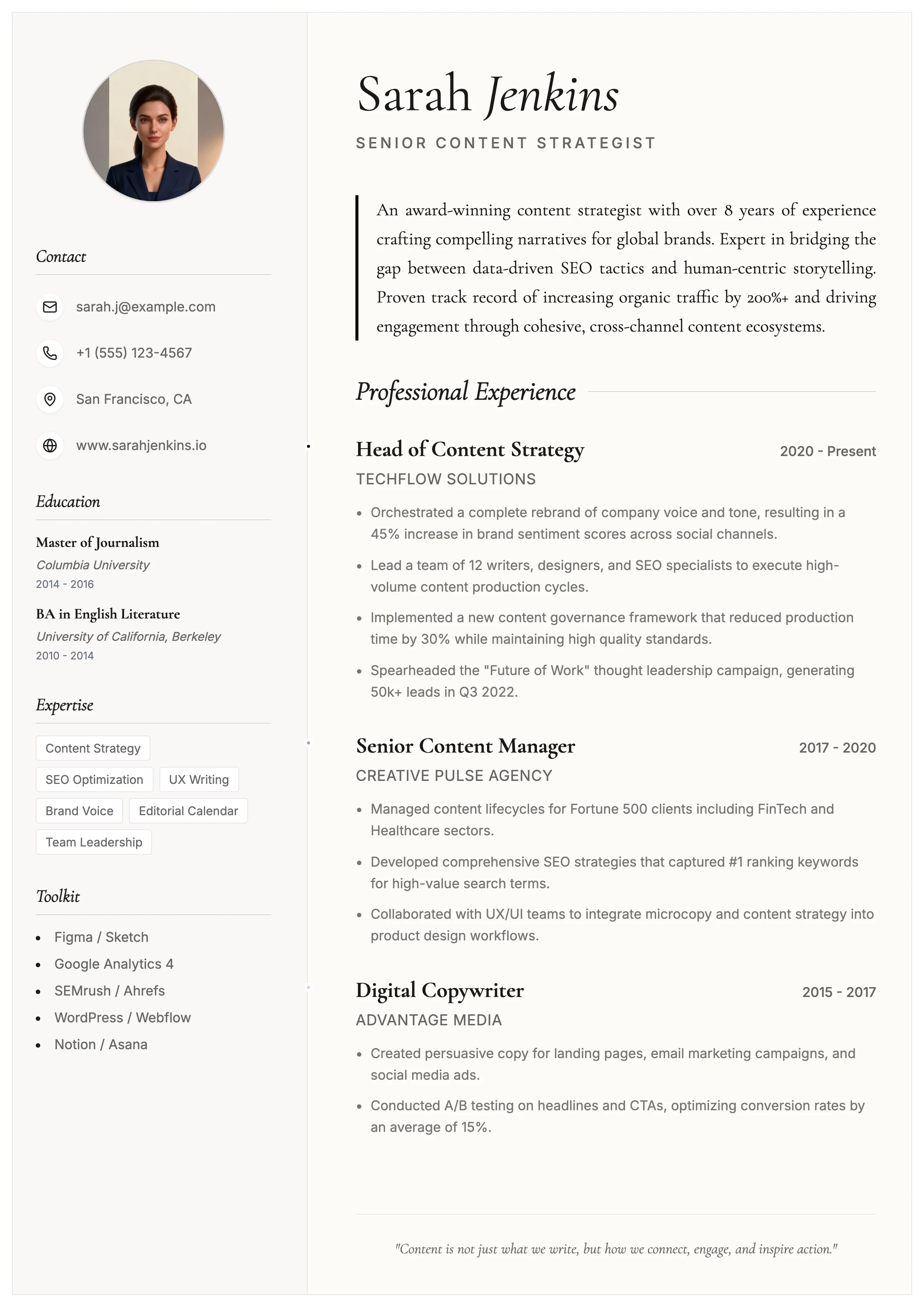 Content Strategist Resume: cover
