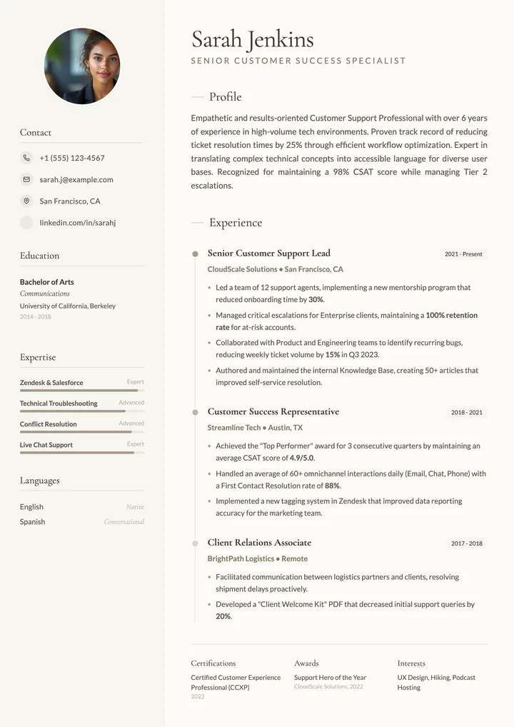 Customer Support Resume