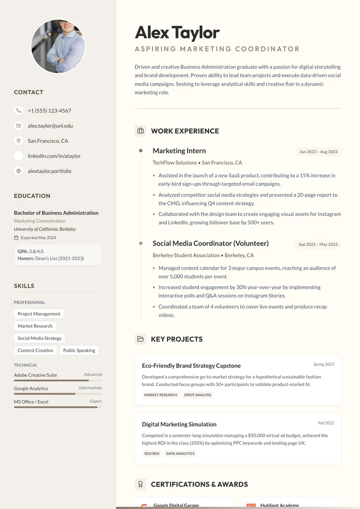 First Job Resume