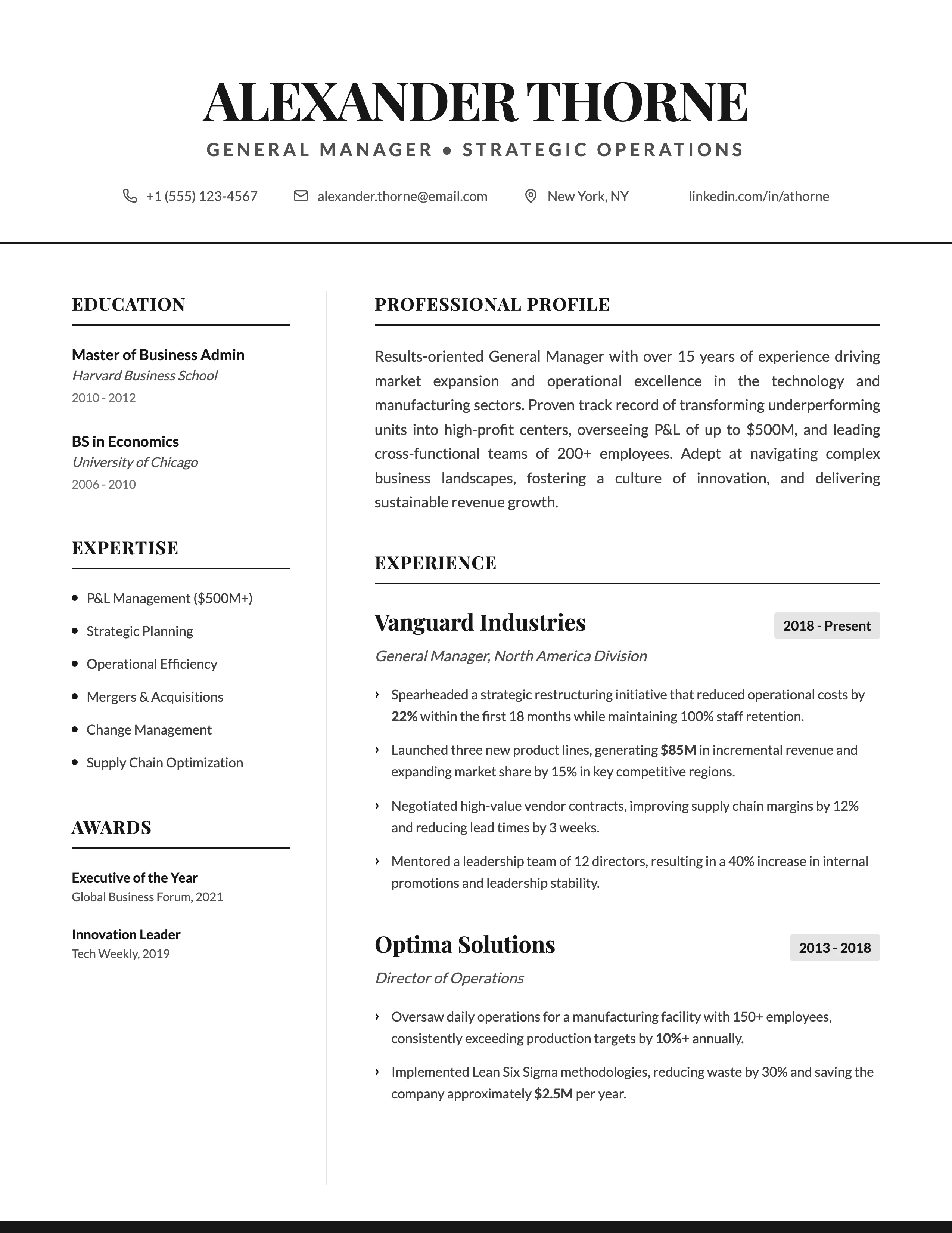 General Manager Resume: cover