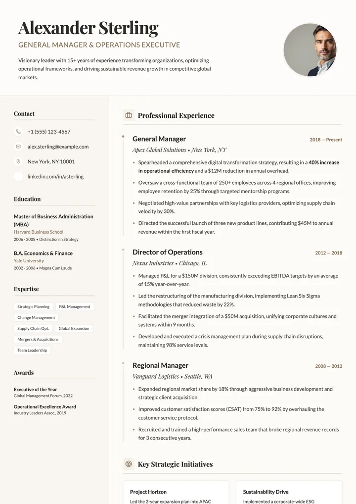 General Manager Resume