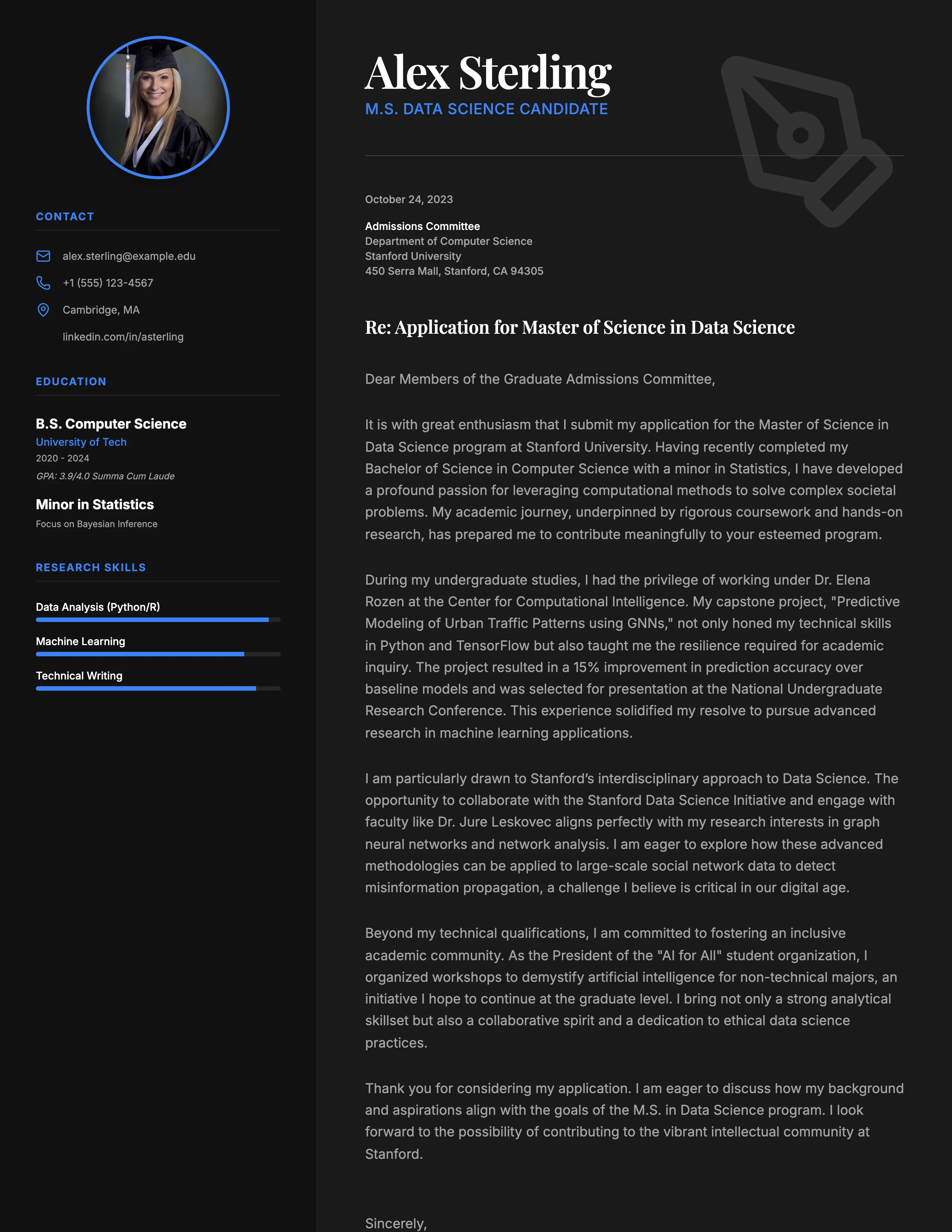 Graduate Application Letter: cover