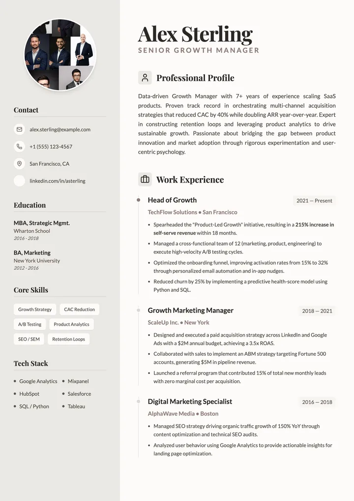 Growth Manager Resume