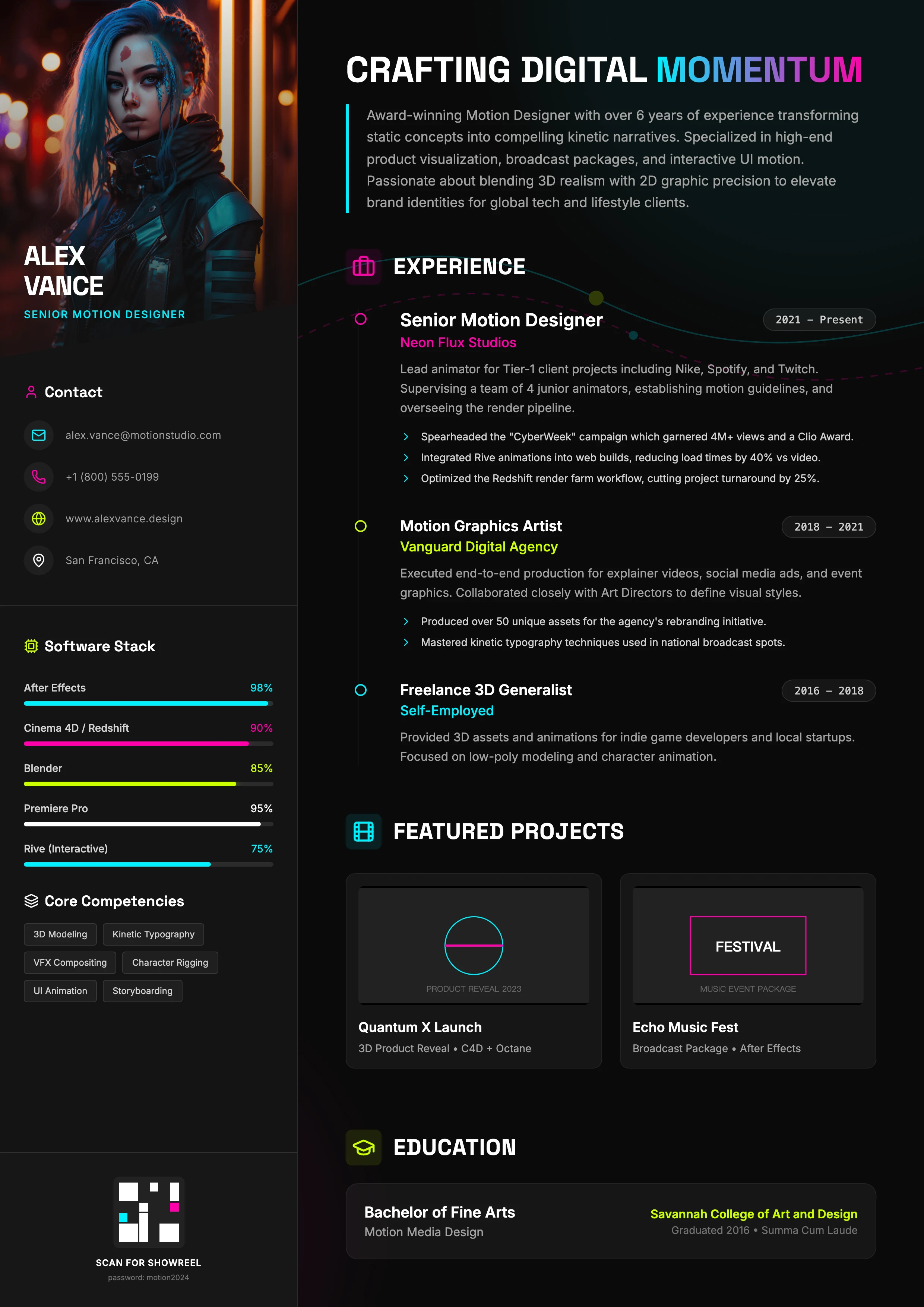 Motion Designer Resume: cover