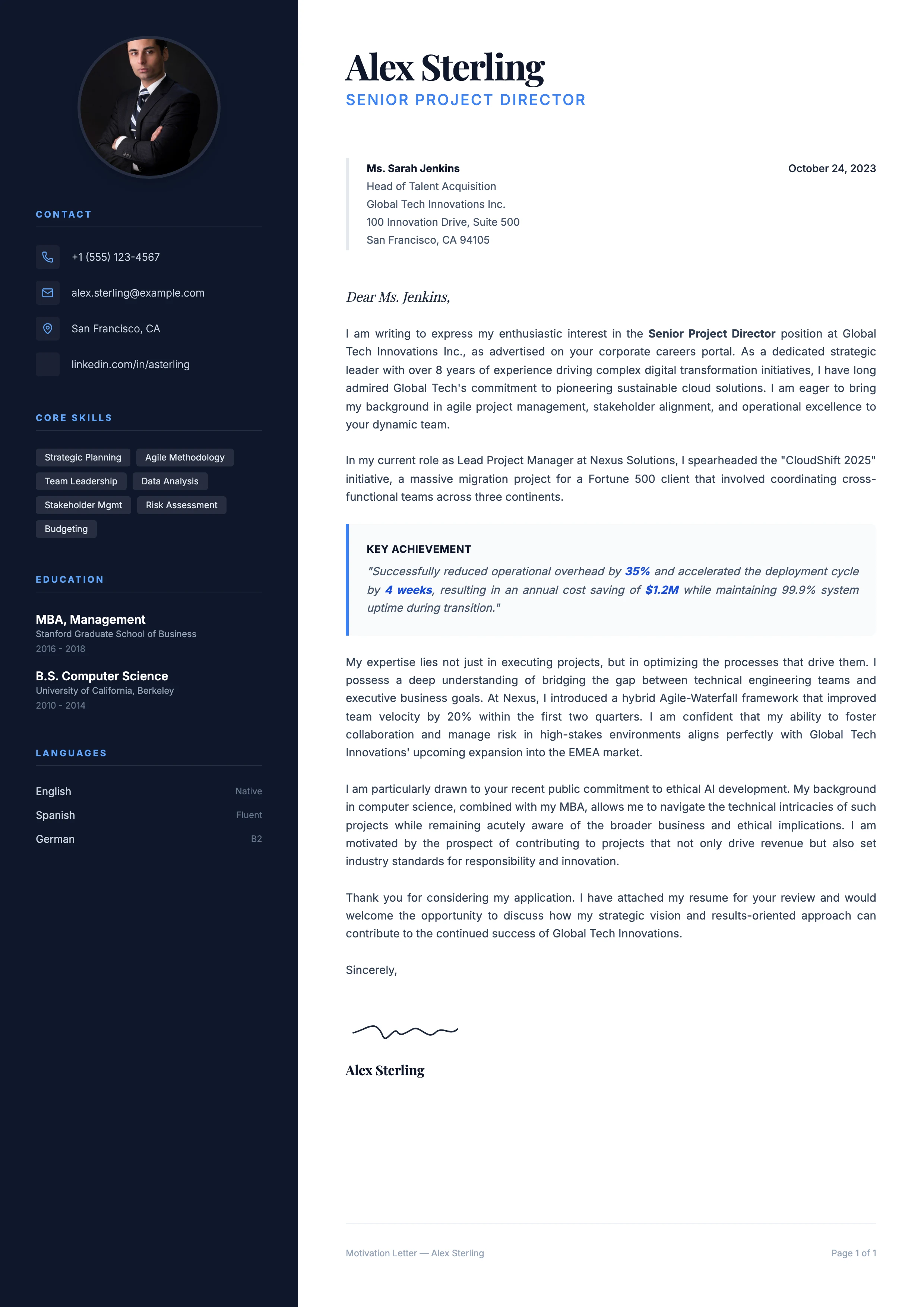 Motivation Letter: cover