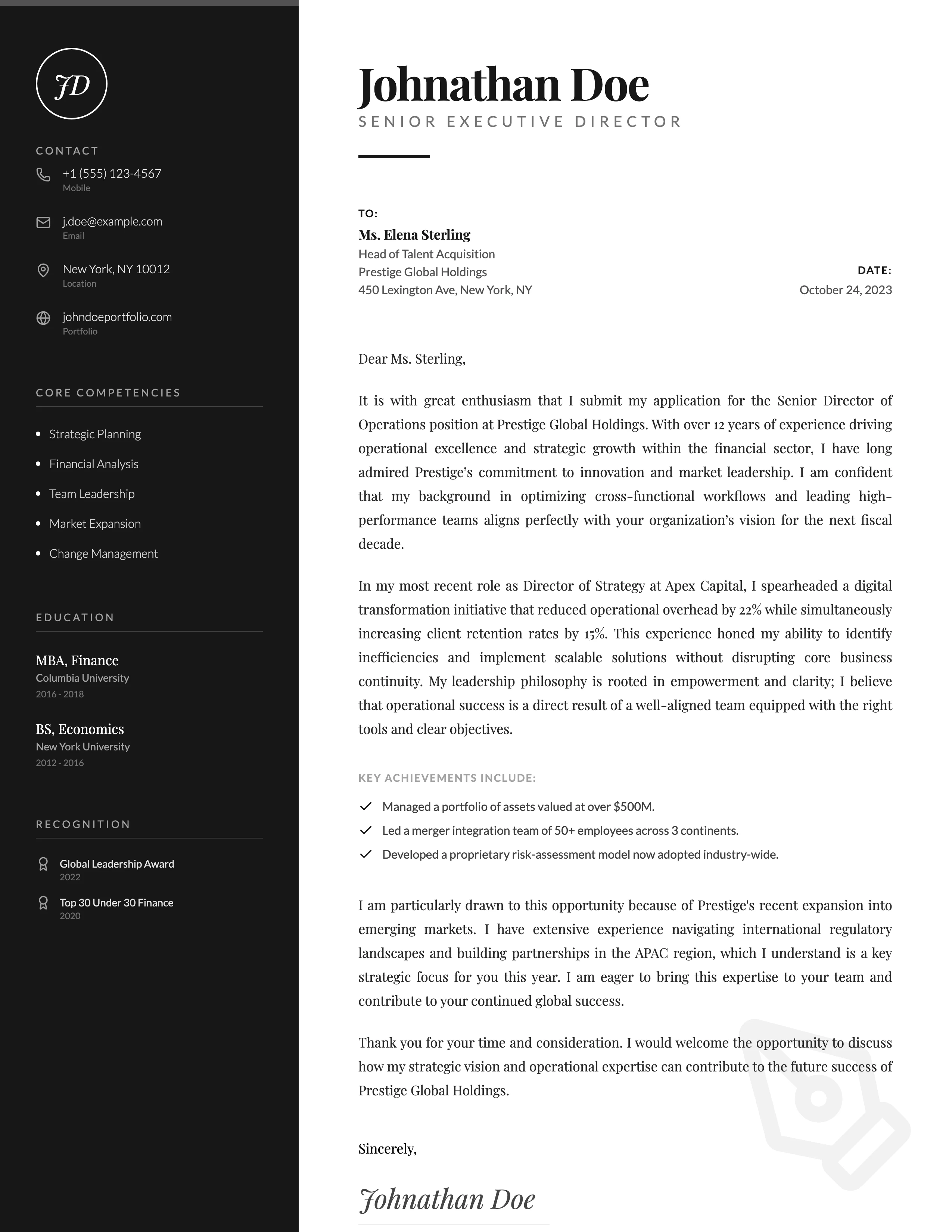 Personal Statement Letter: cover