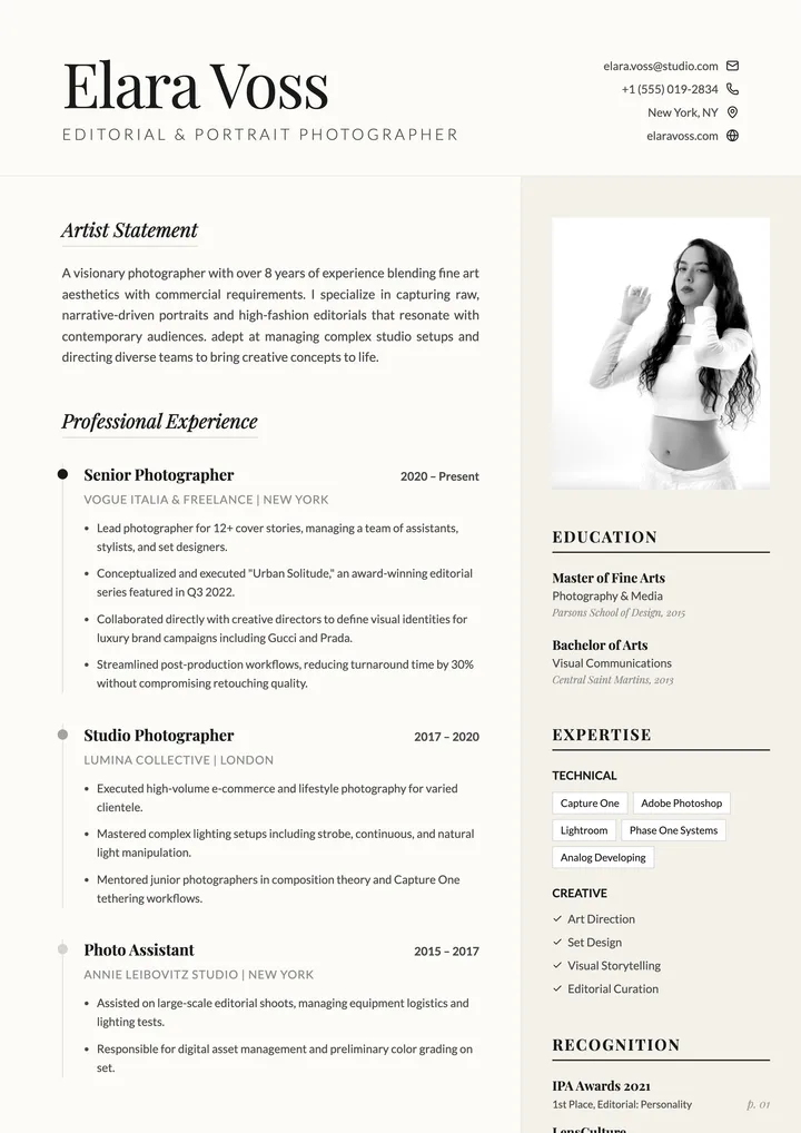 Photographer Resume