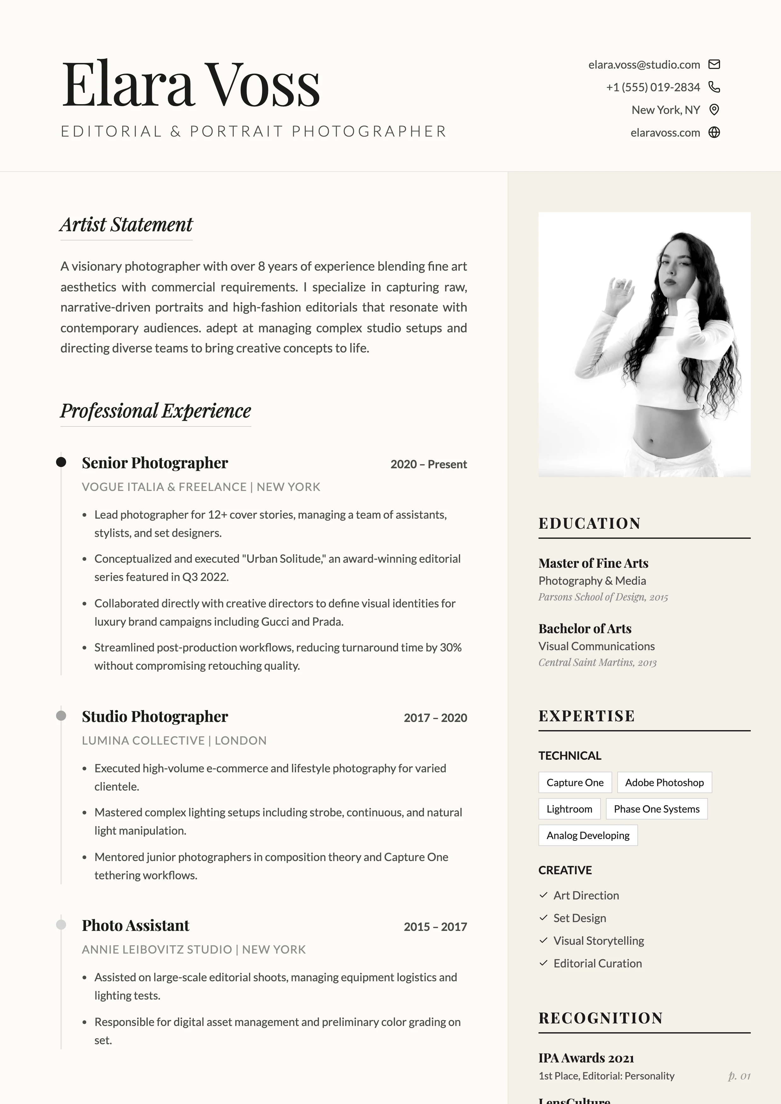 Photographer Resume: cover