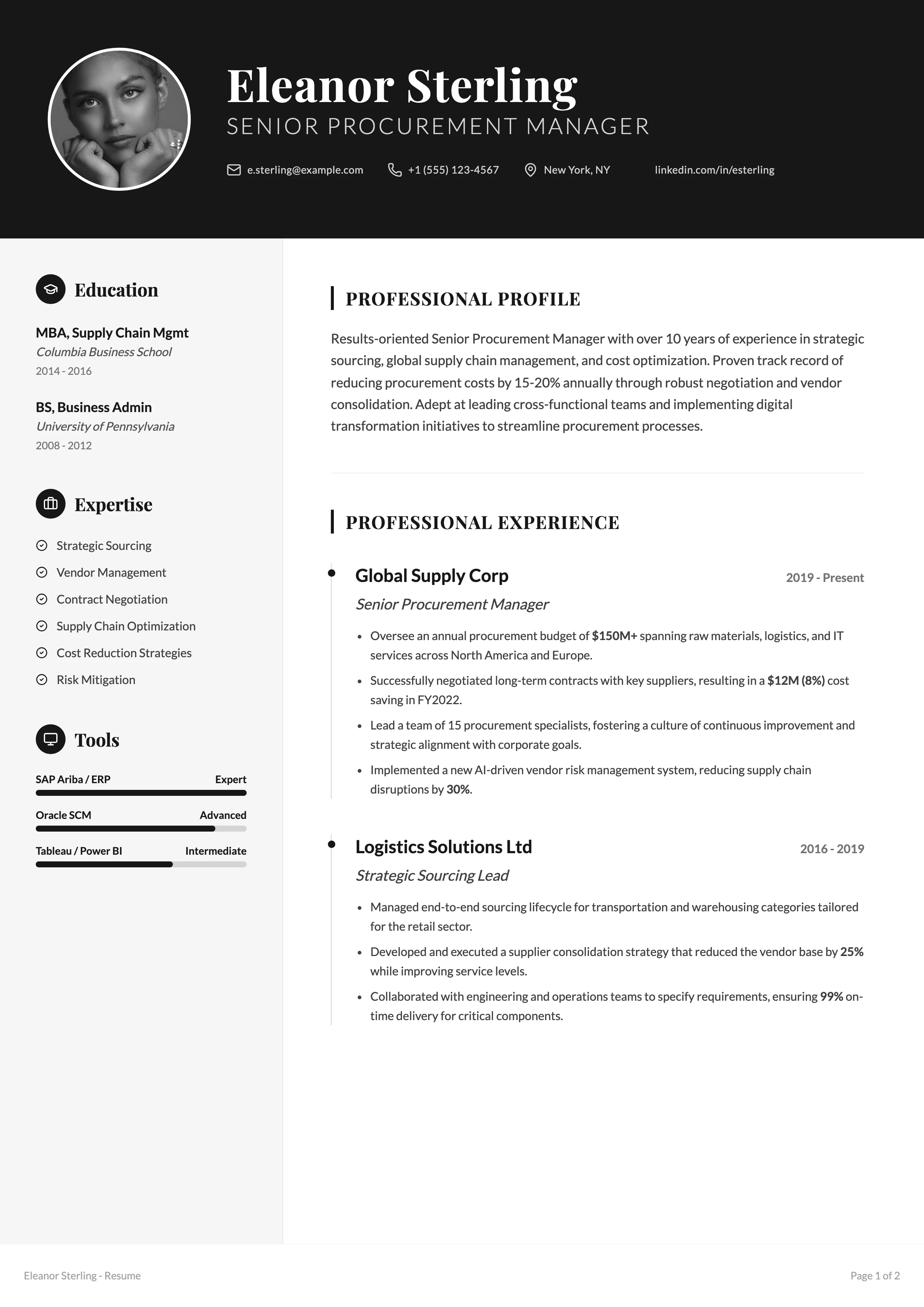 Procurement Resume: cover