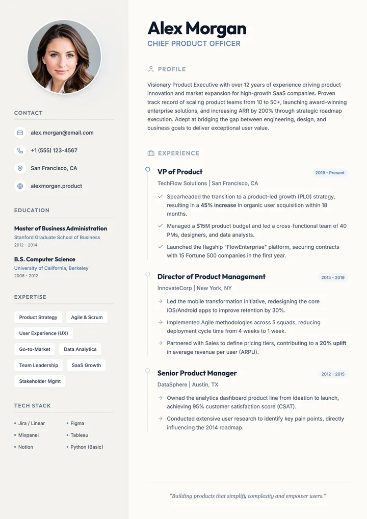 Product Executive Resume