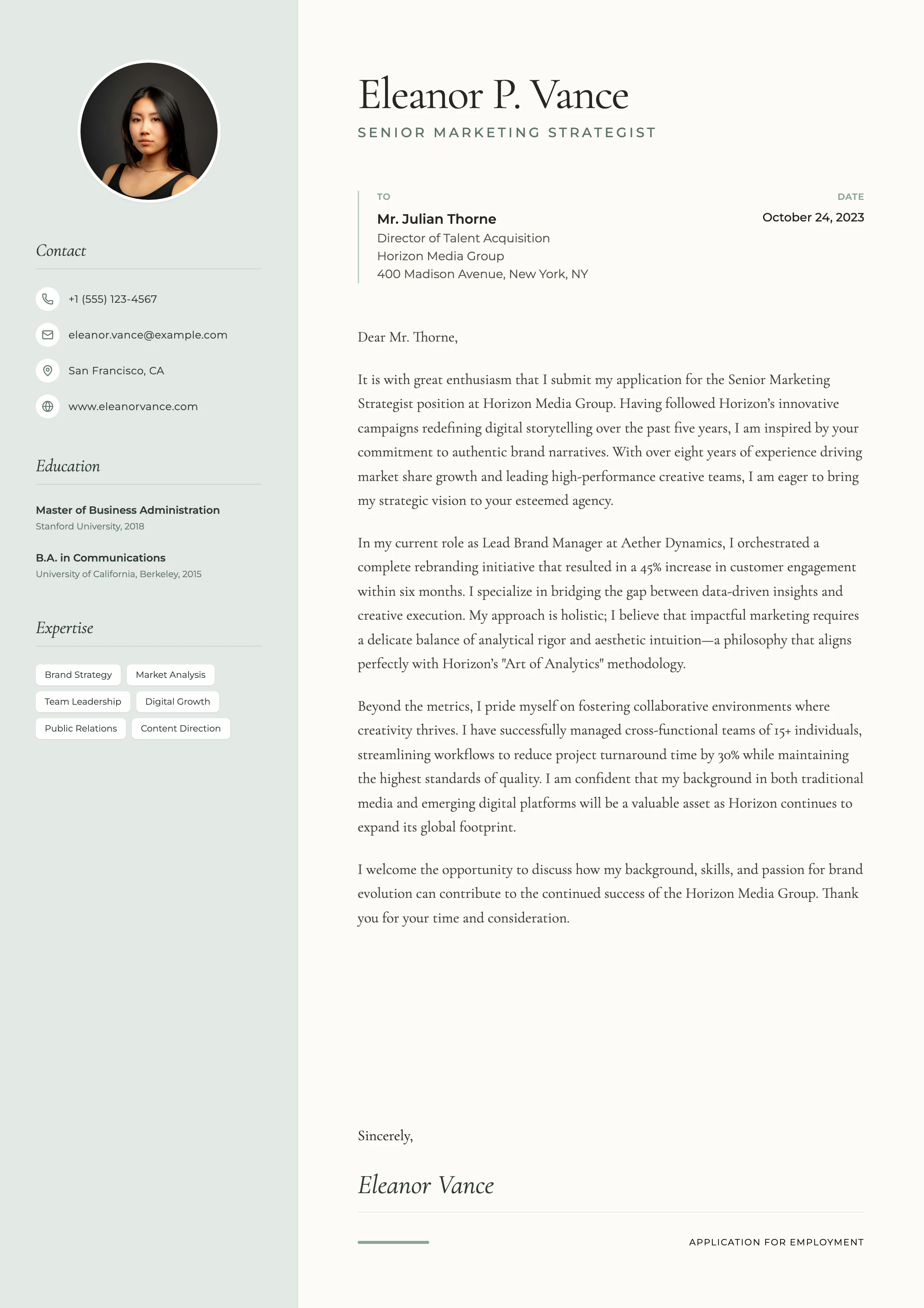 Professional Cover Letter: cover