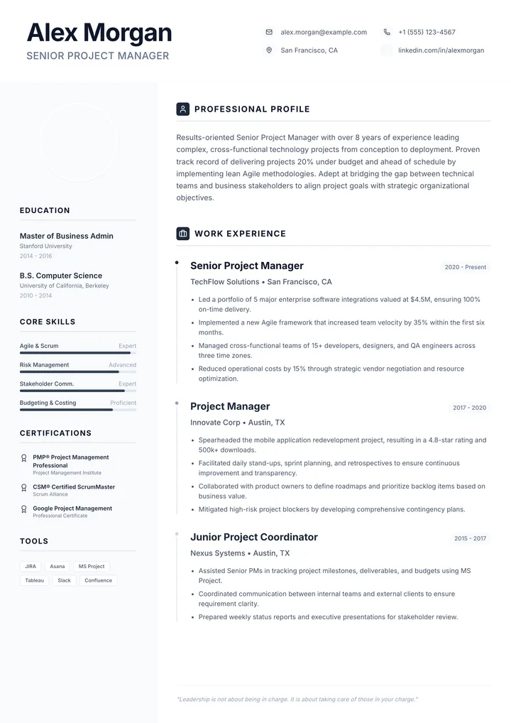 Project Manager Resume