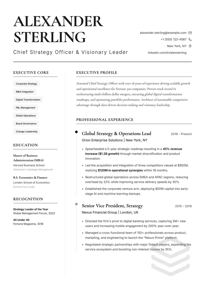 Strategy Executive Resume