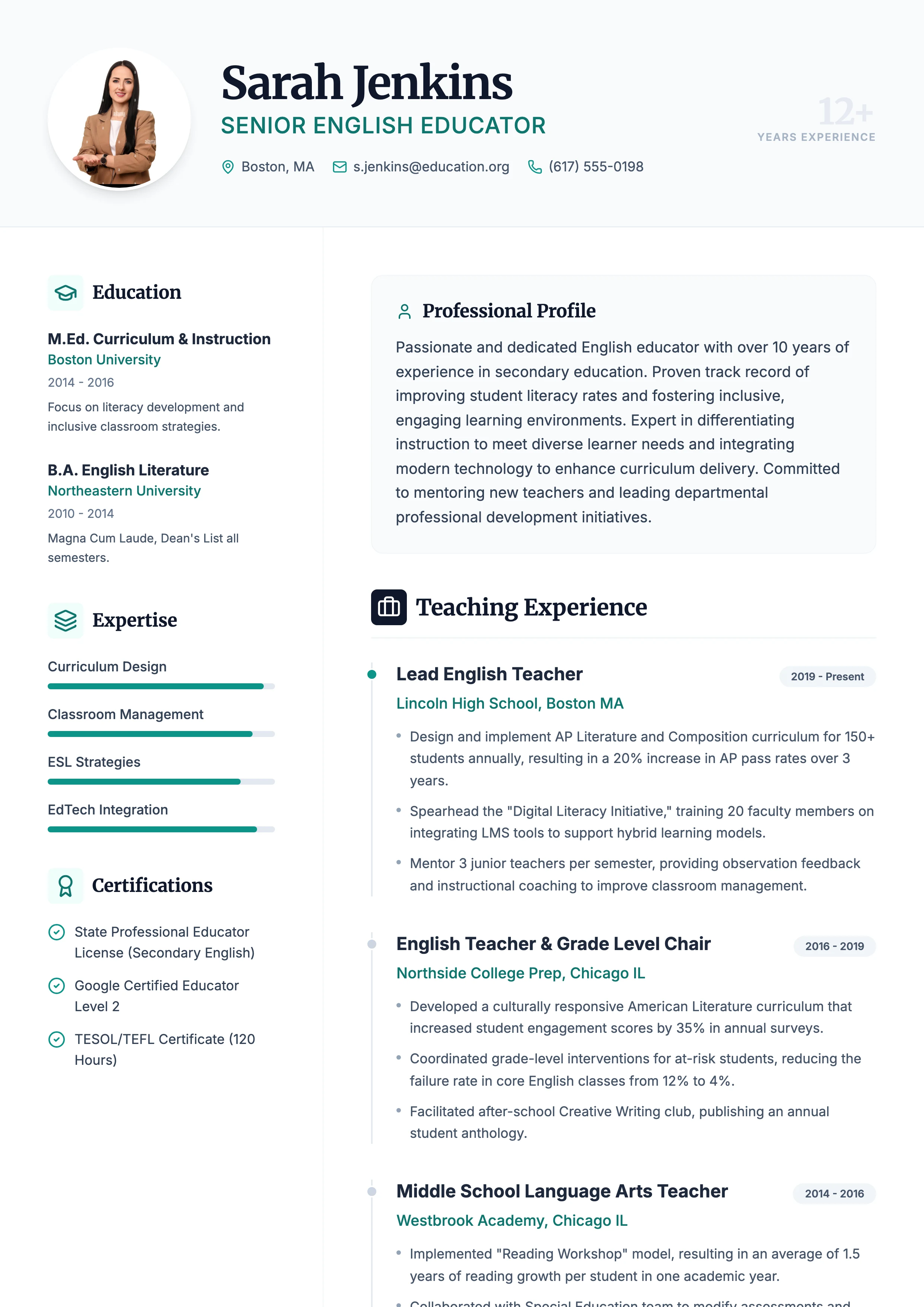 Teacher Resume: cover