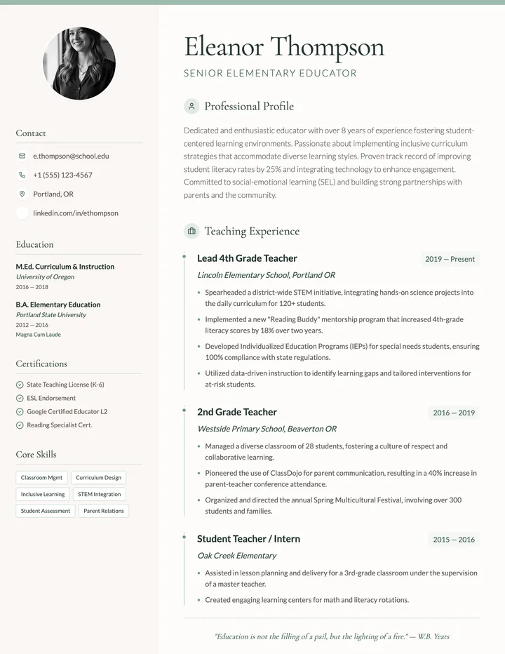 Teacher Resume