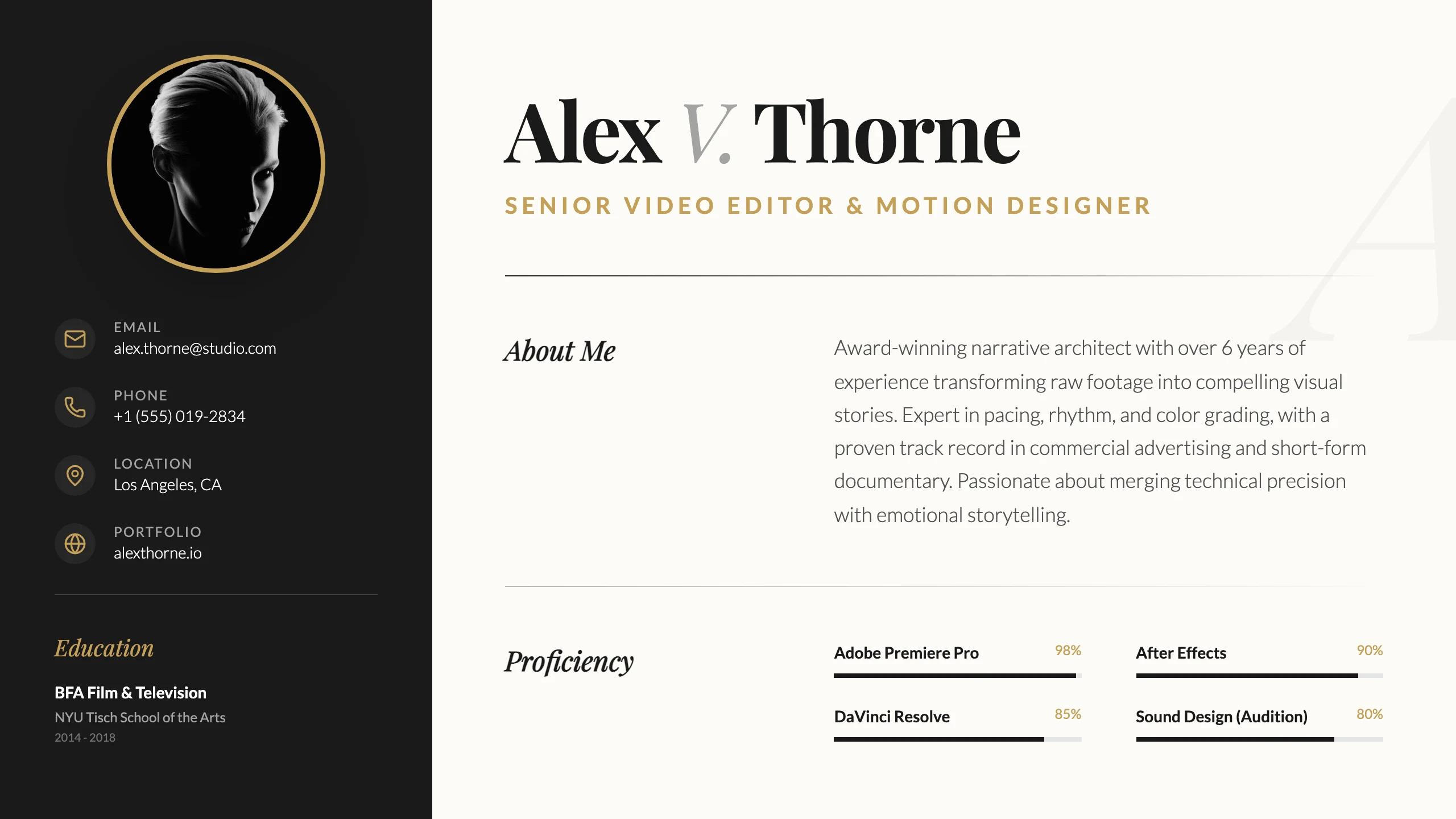 Video Editor Resume: cover