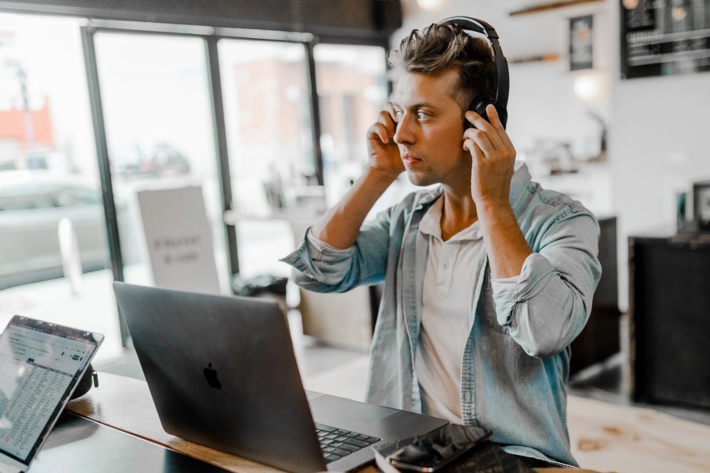 A person wearing headphones