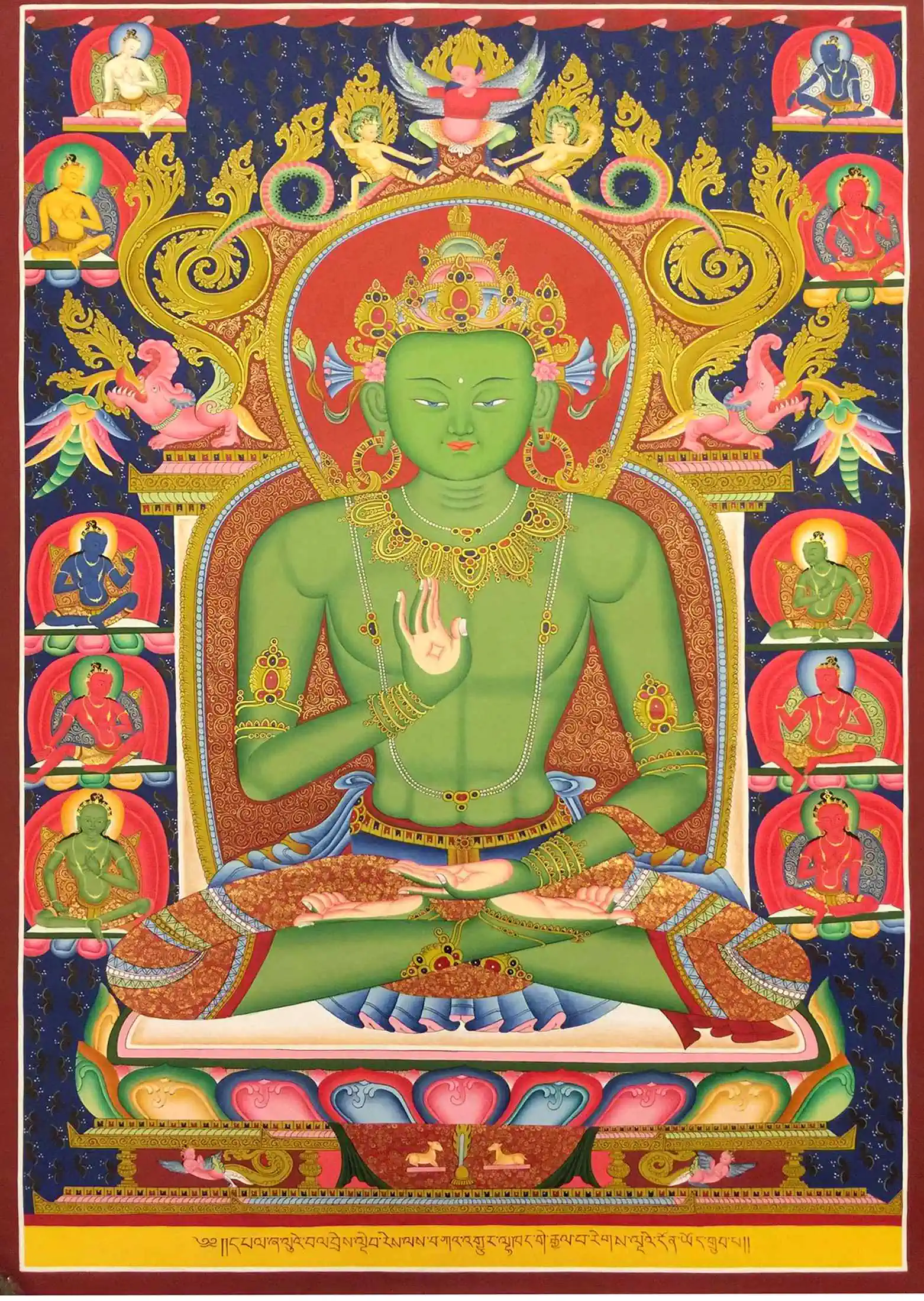 05. Amoghasiddhi Buddha or Dundubishvara, Bukong chengjiu 不空成就, Vajraraja. Embodies enlightened activity. (Tib. Don-yod grub-pa).