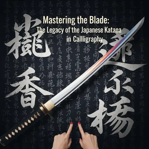Japanese calligraphy brush next to a Katana sword.