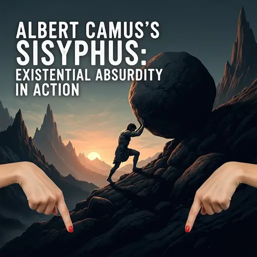 Iconic image of Sisyphus pushing a boulder, representing existential absurdity.