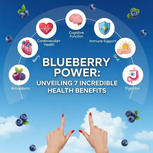 Nutritious blueberries with health benefits highlighted