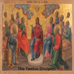 Jesus and the twelve disciples. Jesus preaching and the twelve apostles.