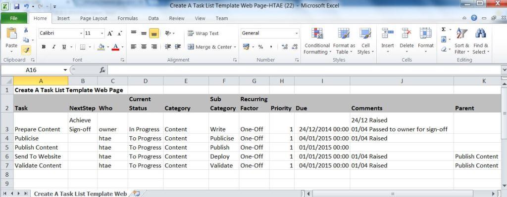 how to make task sheet in excel