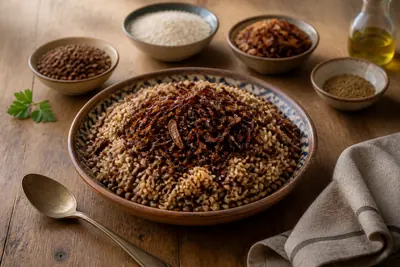 Klassische Mujadara mit karamellisierten Zwiebeln — Rezepte aus dem Nahen Osten — ChefSnap