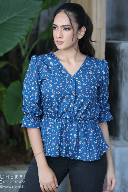 Chandra Gold Floral Peplum Top-XS main image 1