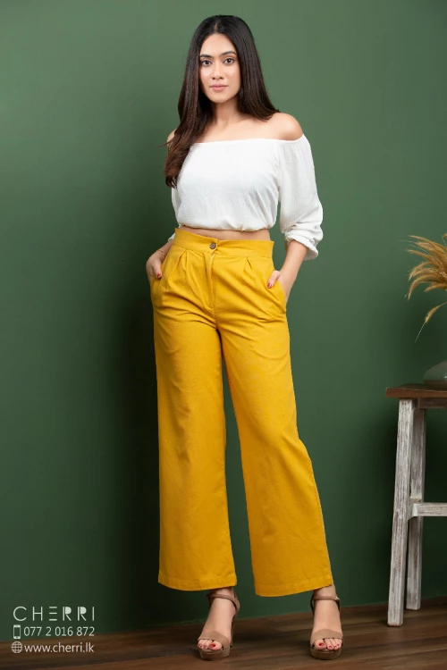 Wide Leg Linen pant - mustard| Cherri