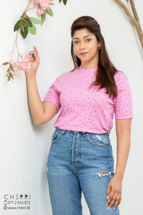 SS dotted rib top-Bubblegum pink| Cherri