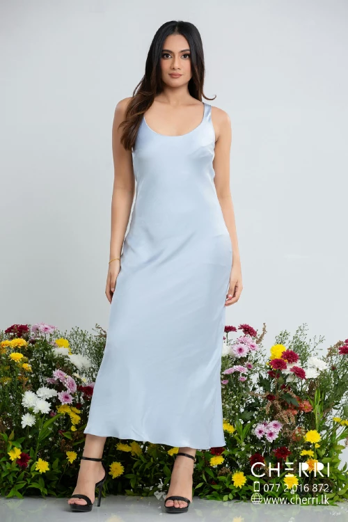 V-neck Off shoulder Maxi Dress with Pockets Sky Blue