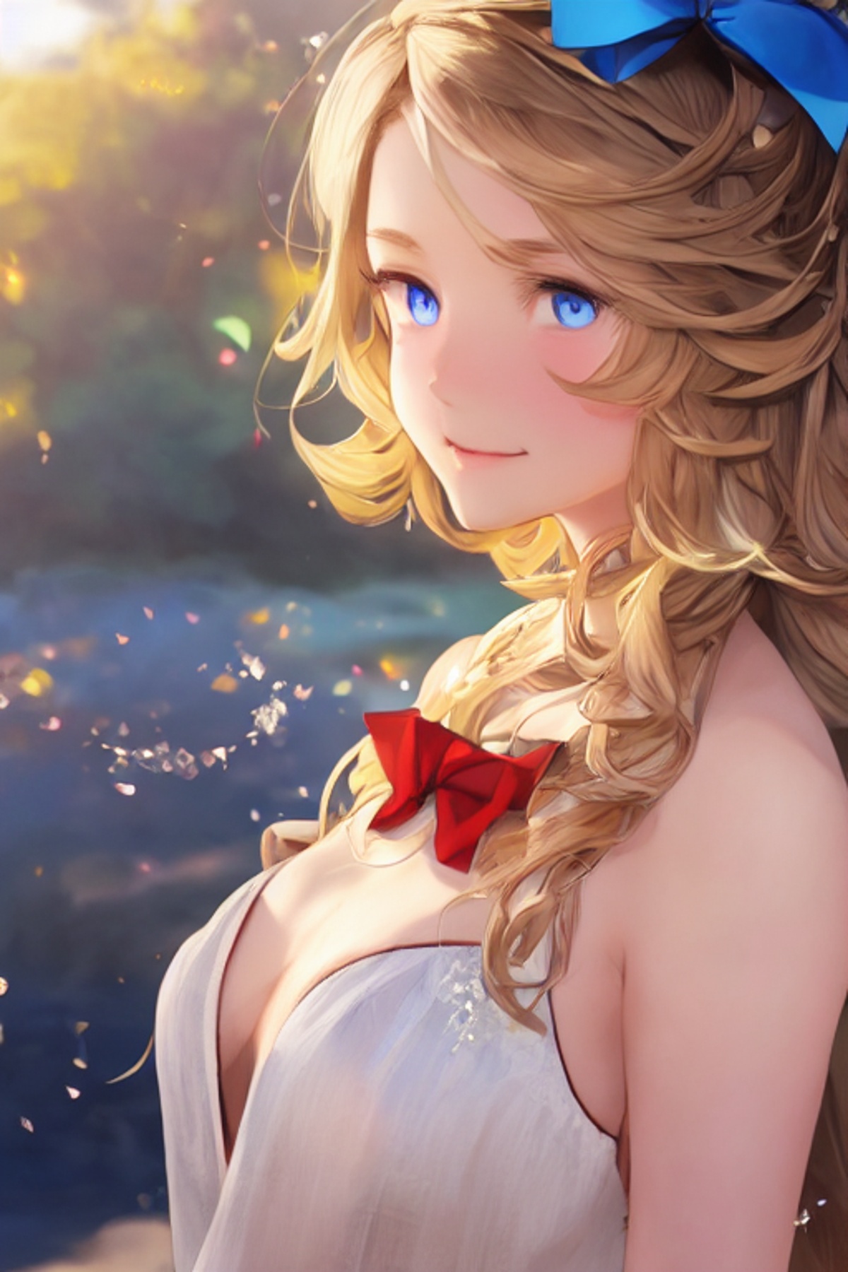 青いリボンをつけた金髪の女性 Chichi Pui ちちぷい Aiイラスト専用の投稿サイト